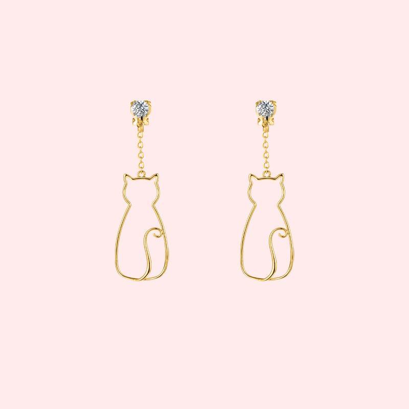 Original designer model minimalist small fresh cute metal hollow cat tassel earrings without ear holes ear clip female - dianjiang-