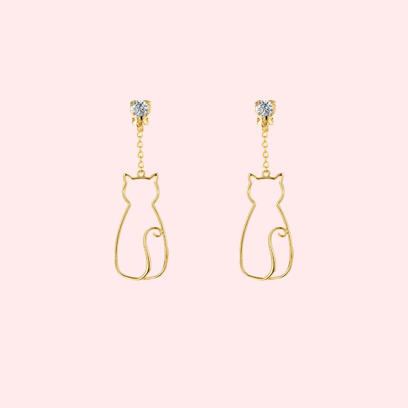 Original designer model minimalist small fresh cute metal hollow cat tassel earrings without ear holes ear clip female - dianjiang-
