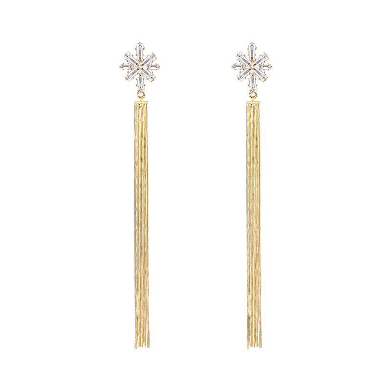 High quality elegant atmosphere crystal snowflake snake bone tassel earring earring clip earless female - dianjiang-