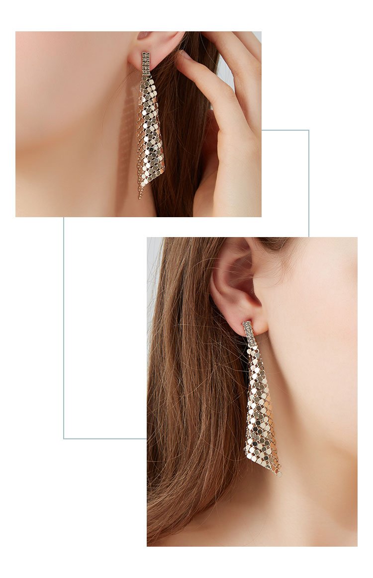 Grey metal cloth texture European and American retro temperament female long earrings earrings without earholes female ear clip personality trendsetter - dianjiang-