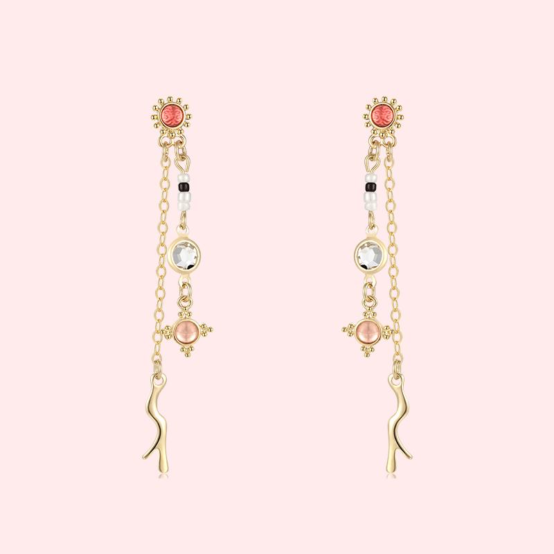 Japanese single Japanese unique small bone shape tassel rice bead long earrings and earnails without ear holes - dianjiang-
