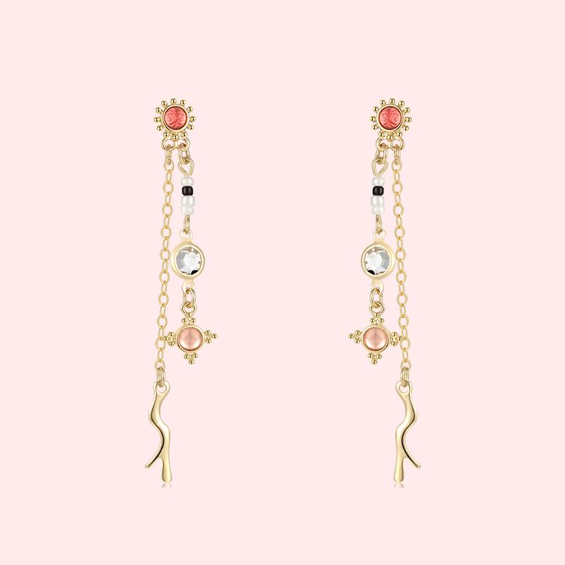 Japanese single Japanese unique small bone shape tassel rice bead long earrings and earnails without ear holes - dianjiang-