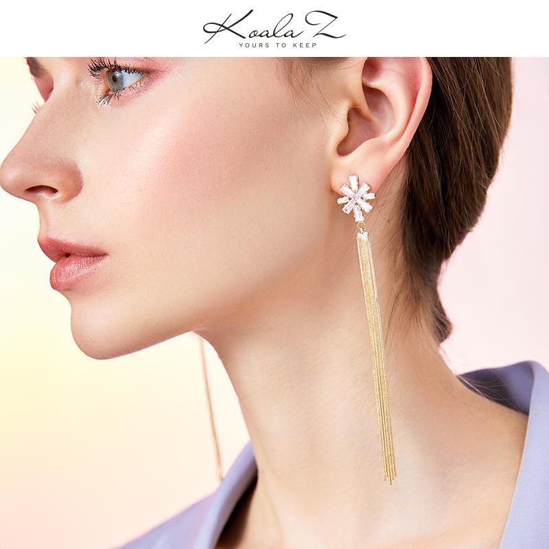 High quality elegant atmosphere crystal snowflake snake bone tassel earring earring clip earless female - dianjiang-