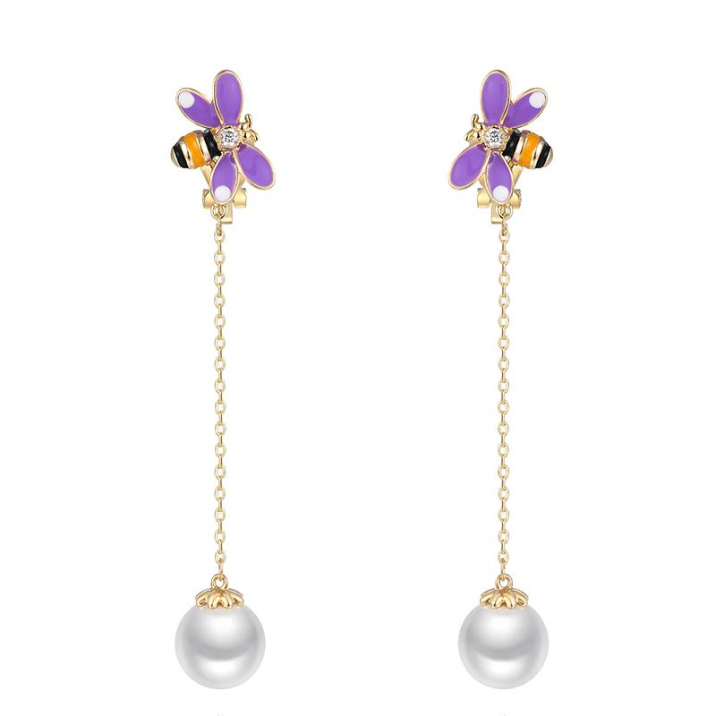 Qing Cang yuan 49.9 fresh and simple temperament 925 silver needle Purple Butterfly Long Earring clip - dianjiang-