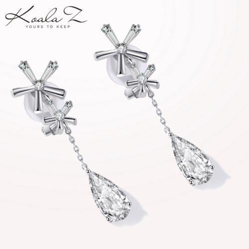 百搭显瘦 拼接花朵水滴小长款流苏水晶耳环耳钉无耳洞女耳夹韩国 - dianjiang-