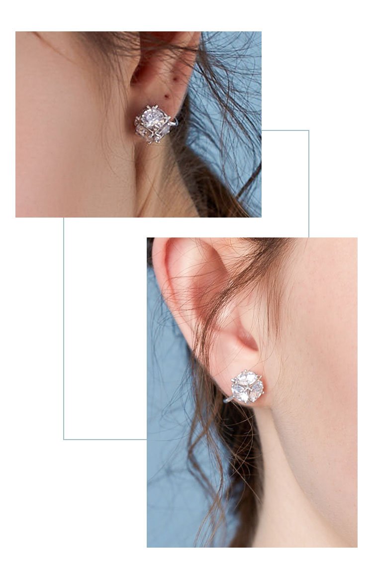 6-sided drill! Minimalist set-piece cube crystal diamond ball ear nail earring earrings no ear hole female European and American small - dianjiang-