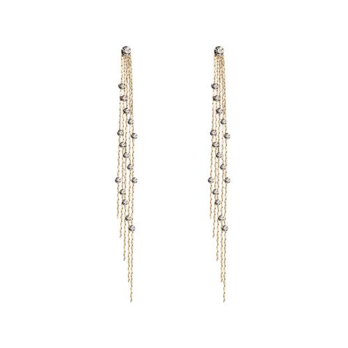 High-grade grey wire mesh red long tassel grey diamond earrings female ear clip without ear hole personality Joker Korea - dianjiang-