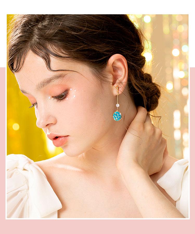 Japanese hand new Van Gogh starry blue drop glazed disc star star earrings earrings ear nail female earless hole - dianjiang-