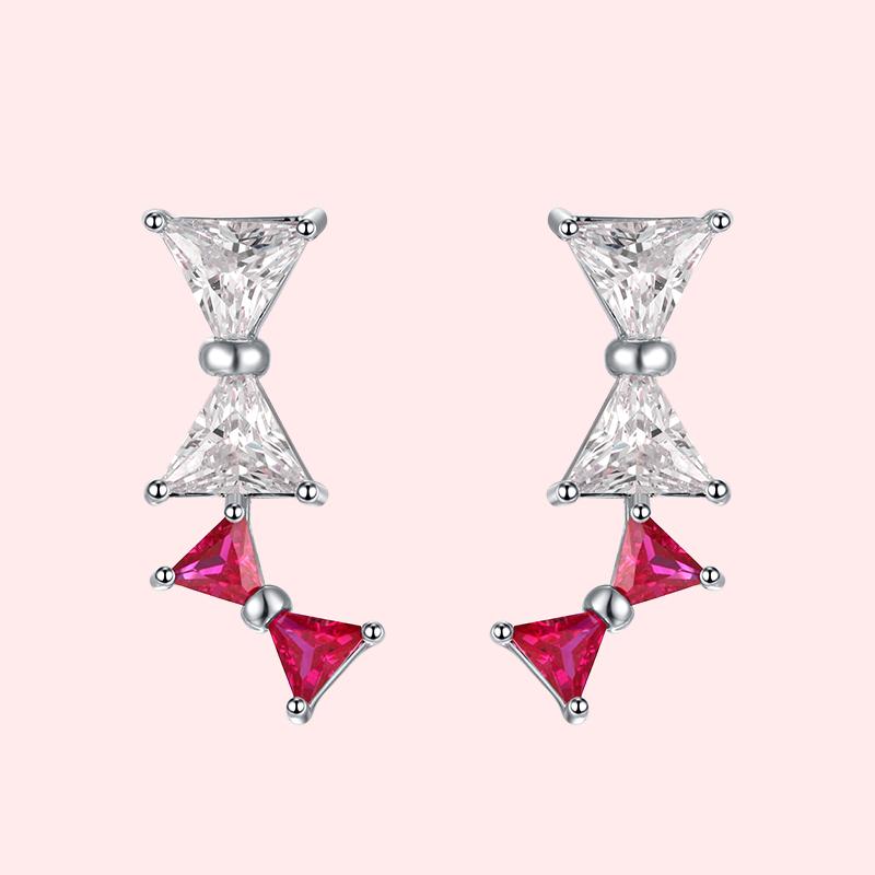 Vigorous aging, thin, delicate, red splicing, bow earrings, ear clip, no ear hole, Korean Japanese girl heart - dianjiang-