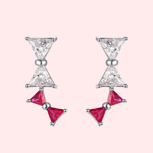 Vigorous aging, thin, delicate, red splicing, bow earrings, ear clip, no ear hole, Korean Japanese girl heart - dianjiang-