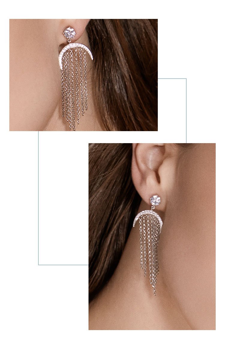 Light and extravagant temperament super fairy long silver moon with Tassel Earrings and Earrings without pain and earholes - dianjiang-