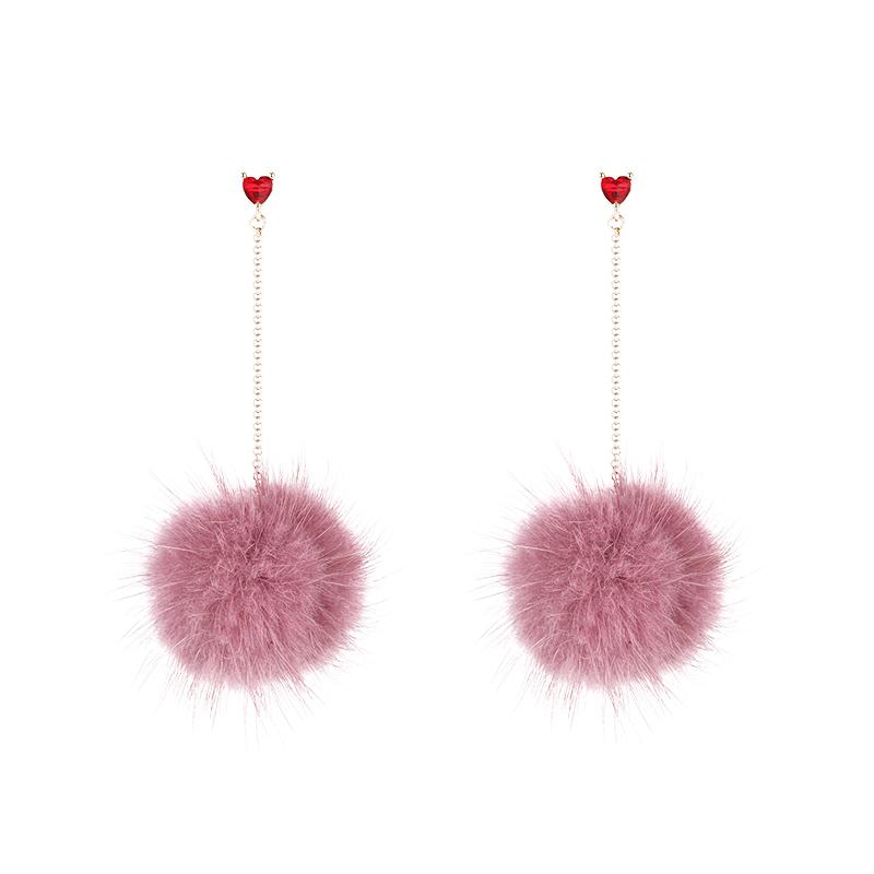 Japanese Joker slimming long mink fur ball love tassel earrings without earhole earclip female painless Joker - dianjiang-