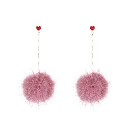 Japanese hundred thin medium-length mink hair ball love tassel earrings no ear hole ear clip female painless set - dianjiang-