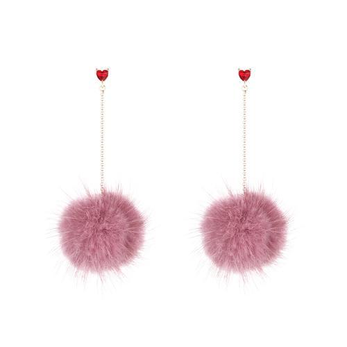 Japanese hundred thin medium-length mink hair ball love tassel earrings no ear hole ear clip female painless set - dianjiang-