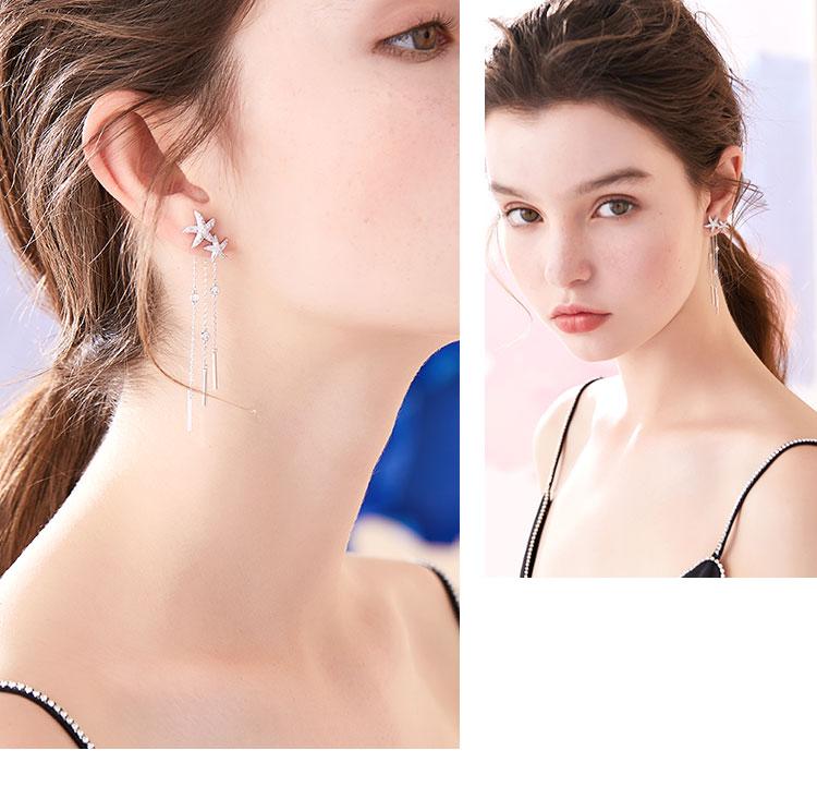 Silver stitched starfish zircon polyfluid su temperament ear nail earrings painless earless hole adjustable ear clip female daily - dianjiang-