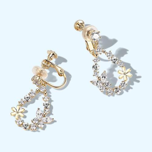 春日新款日系清新可调节蝴蝶花朵镂空吊塔式花环耳环耳夹无耳洞女 - dianjiang-