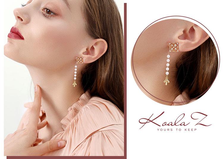 Elegant lace, metal pearl, grape tassel, long earring, earless clip, female ol simple - dianjiang-