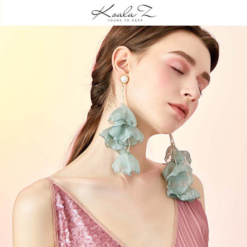 Imported Korean flowing fabric Summer refreshing chiffon fabric art flowers long flow inge earring earrings earless hole - dianjiang-