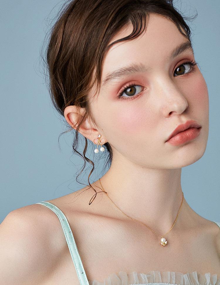 Cute metal bow, zircon, small pearl, delicate earnail, no ear hole, no pain, ear clip, women's daily versatility - dianjiang-