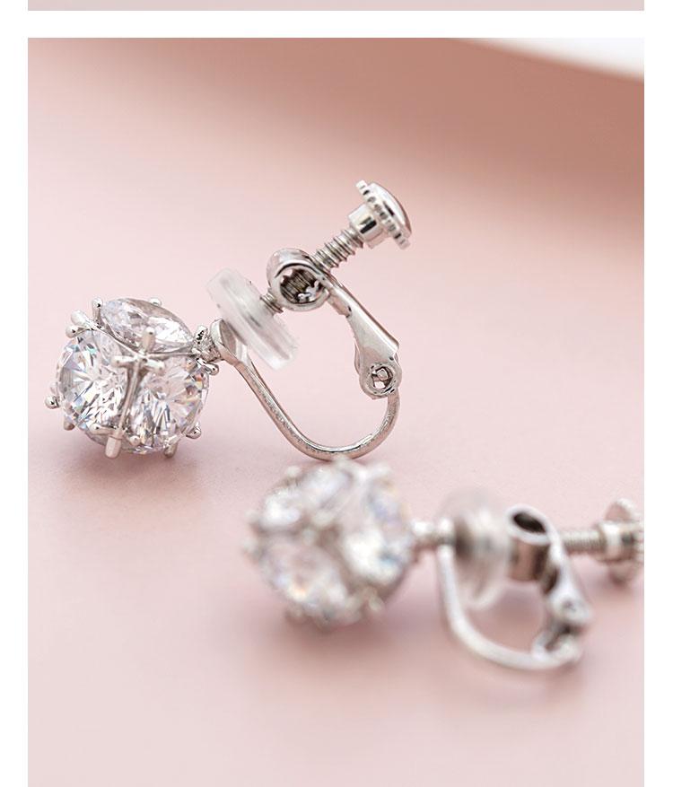 6-sided drill! Minimalist set-piece cube crystal diamond ball ear nail earring earrings no ear hole female European and American small - dianjiang-