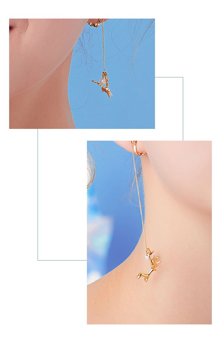 Asymmetric elk long Tassel Earrings with no ear hole and ear clip for female painless Korean Japanese round face - dianjiang-