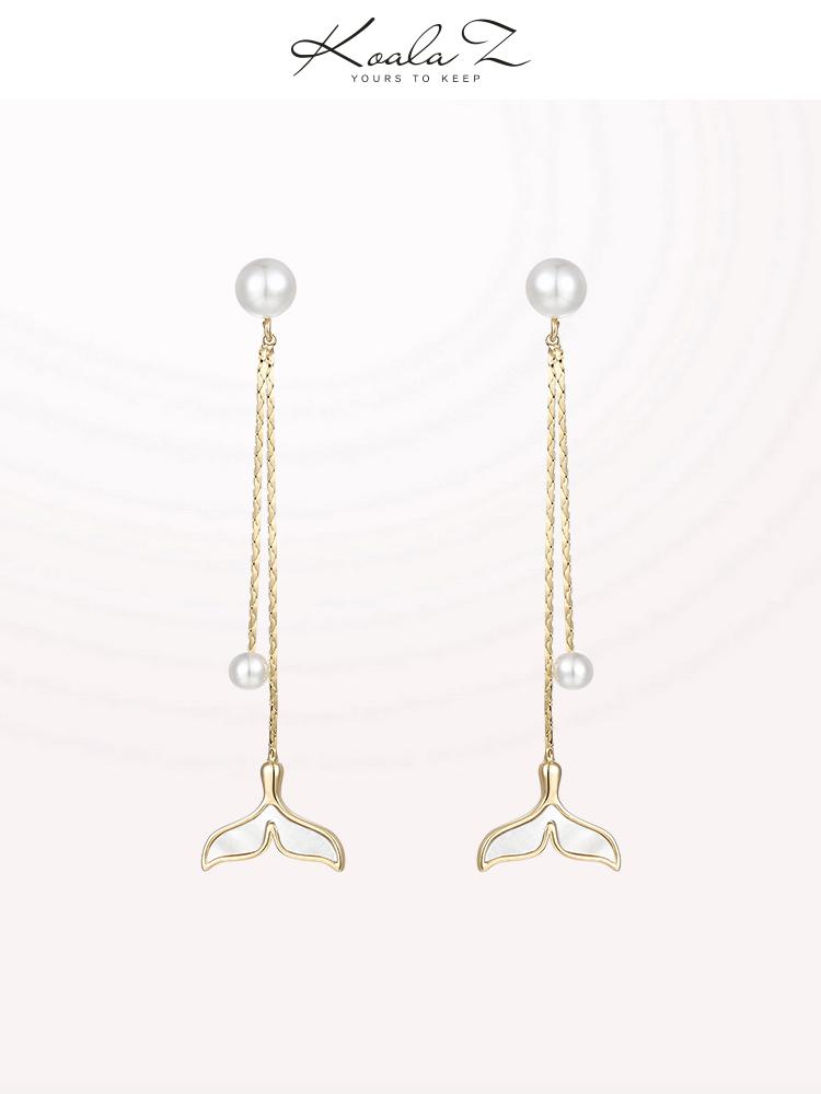 Mermaid Girl's tail Earrings temperament long and versatile Earrings without ear holes ear clip 2019 new Dolphin Earrings Han - dianjiang-