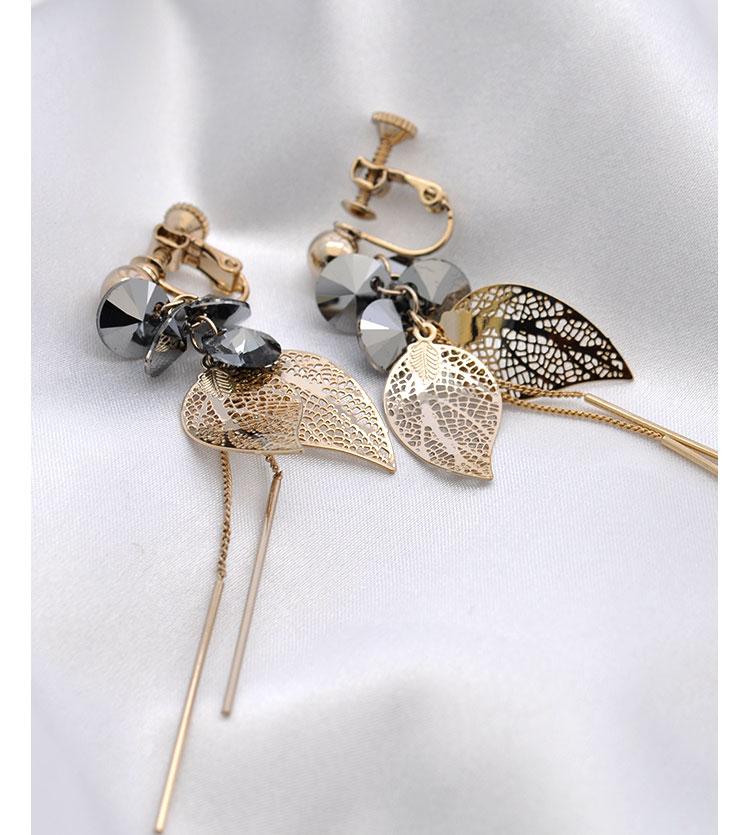 Austria Crystal Long Leaf Earrings Earrings Earrings without Earholes Feminine Sensation - dianjiang-