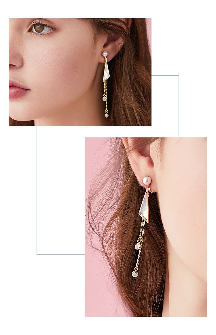 Minimalist design triangular geometric natural shell long flow sour ear nail earringearrings no ear hole painless female daily - dianjiang-