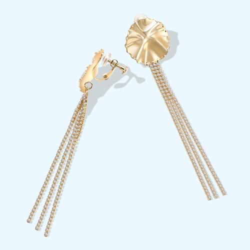 超闪 设计感圆脸显瘦长款INS欧美风流苏闪钻水钻耳环耳夹无耳洞女 - dianjiang-