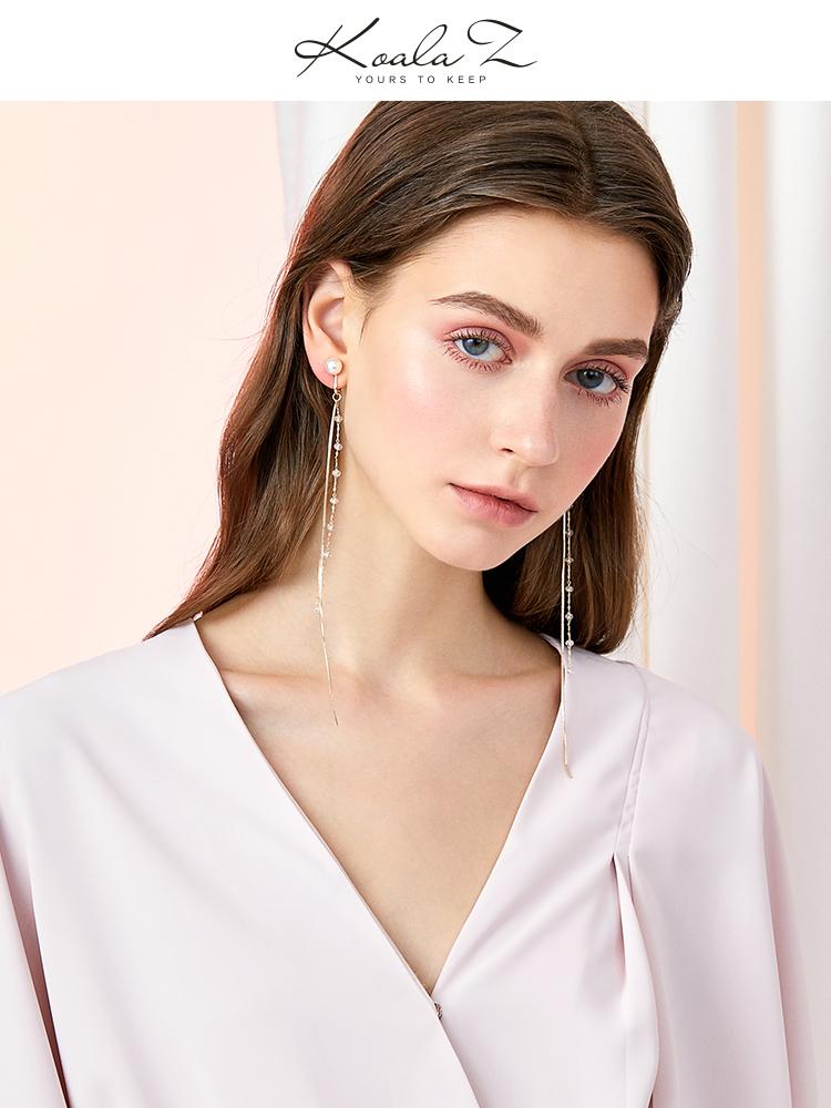 Super-long super-fairy cold light wind fairy round face thin crystal snake bone chain tassel earrings ear clip no ear hole girl - dianjiang-