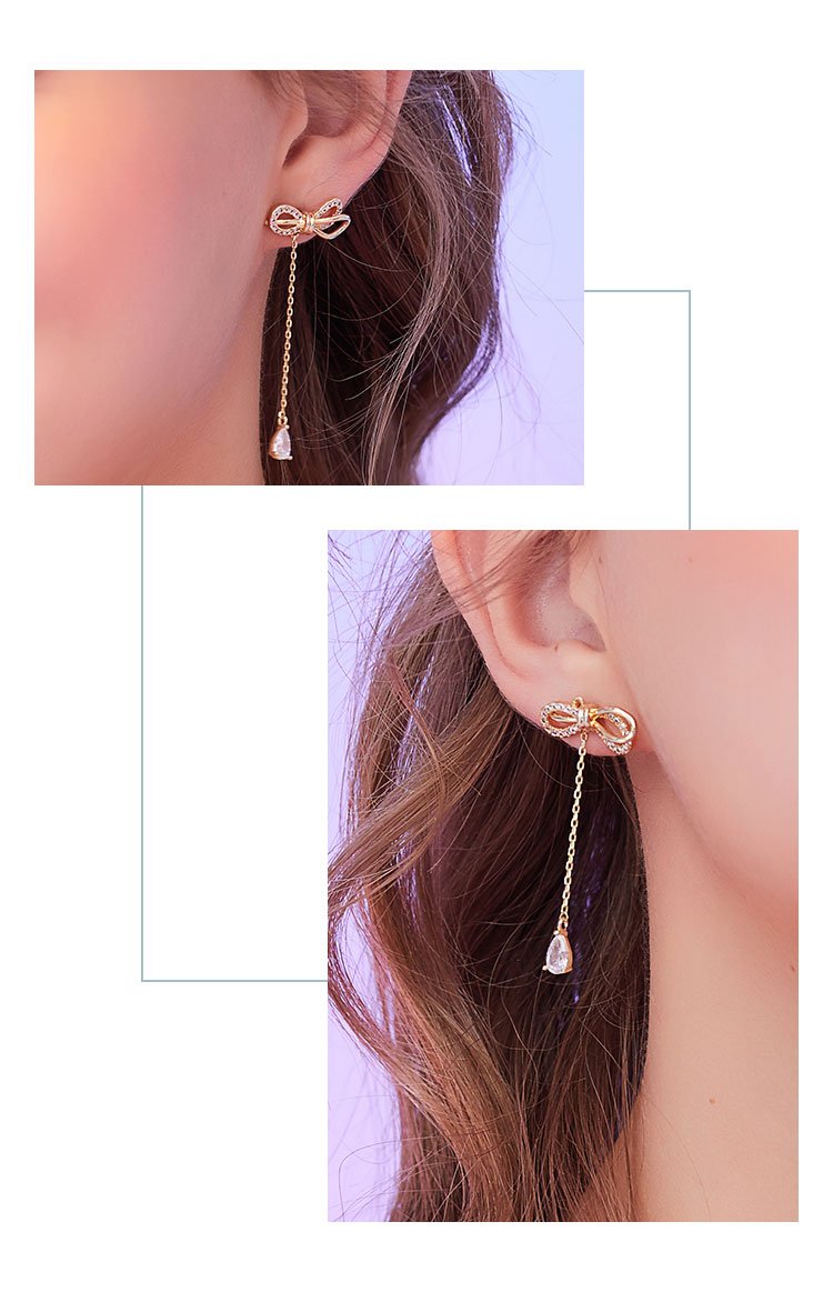 Daily Joker commuter big bow simple slender tassel long temperament earring earring female - dianjiang-