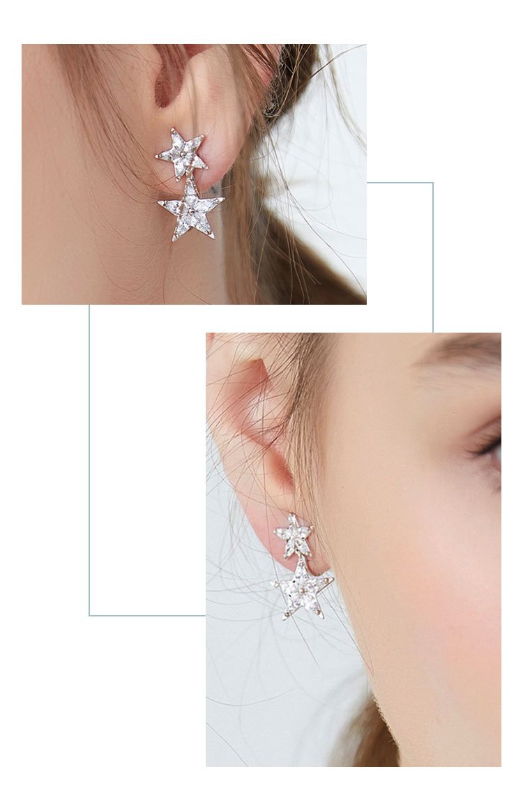 Simple choice 5A Zirconium splice star pentagram earring earrings ear clip no ear cavity female temperament Korea - dianjiang-