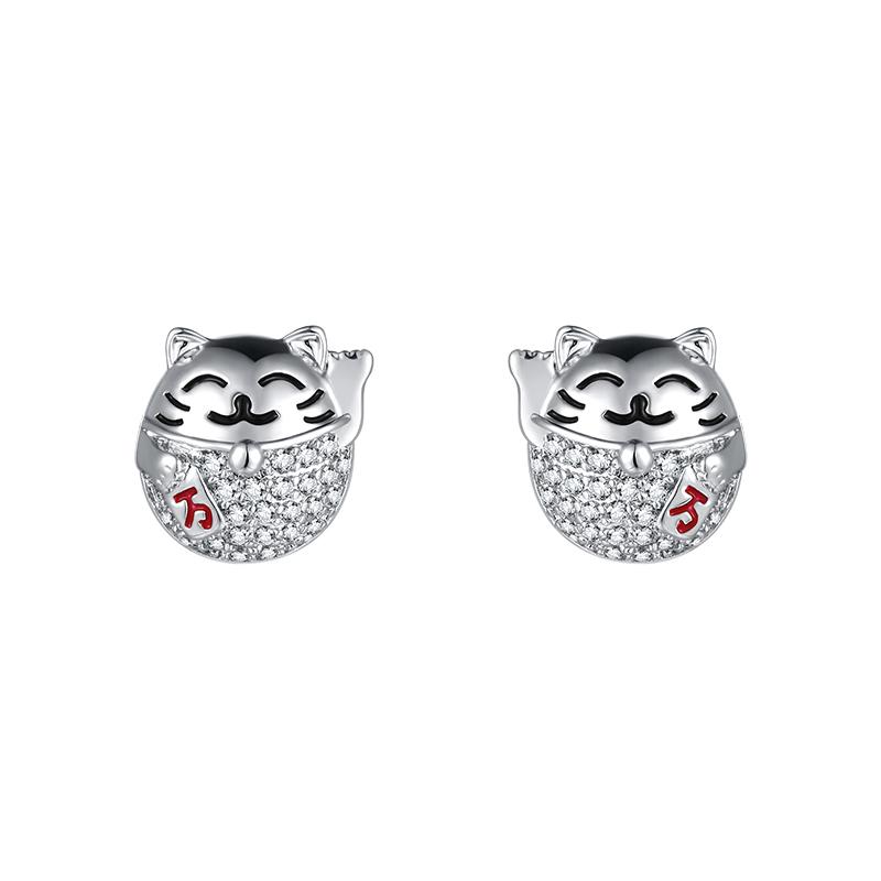 Chinese style cute Lucky Cat lucky lucky lucky lucky Earrings without earholes - dianjiang-