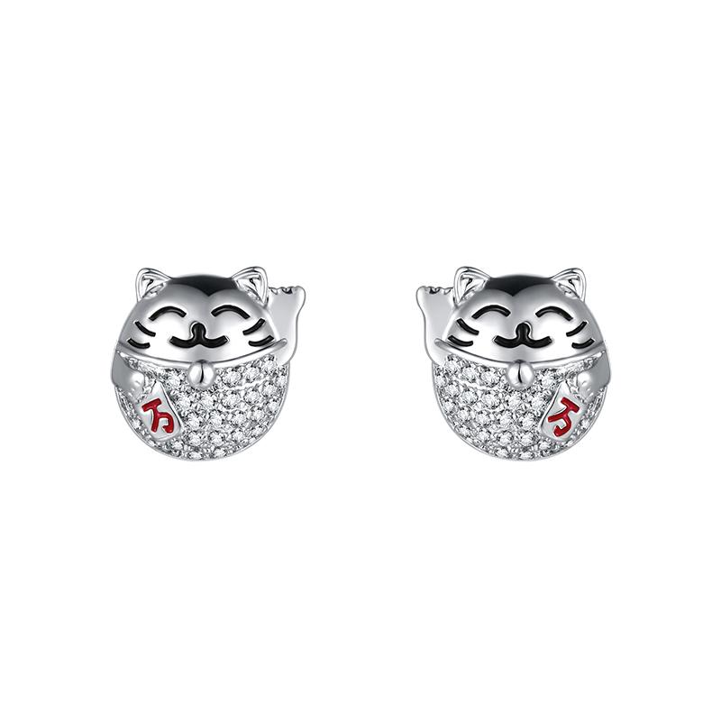 Chinese style cute Lucky Cat lucky lucky lucky lucky Earrings without earholes - dianjiang-