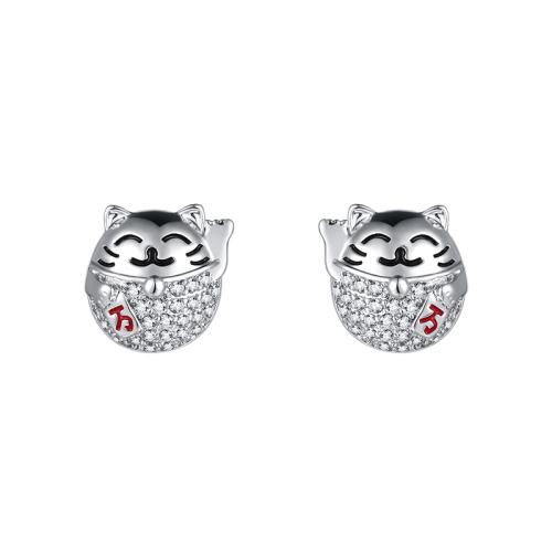 Chinese style cute Lucky Cat lucky lucky lucky lucky Earrings without earholes - dianjiang-