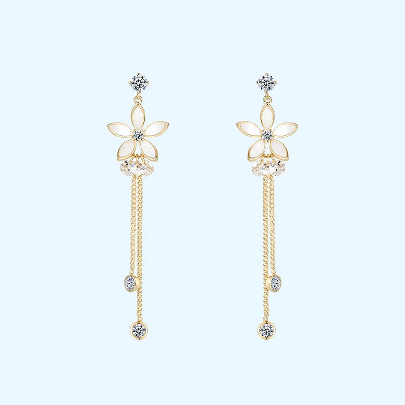 Gentle temperament of metal shell flower crystal tassel snail no ear hole ear clip female painless - dianjiang-