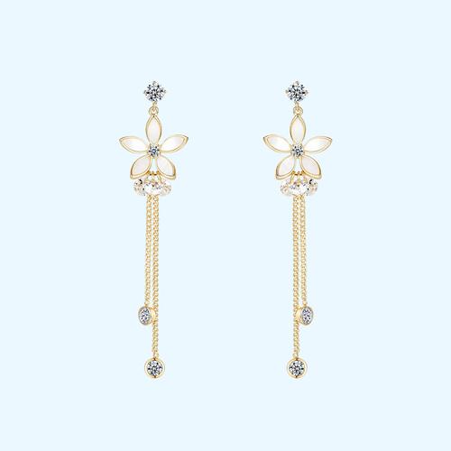 Gentle temperament of metal shell flower crystal tassel snail no ear hole ear clip female painless - dianjiang-