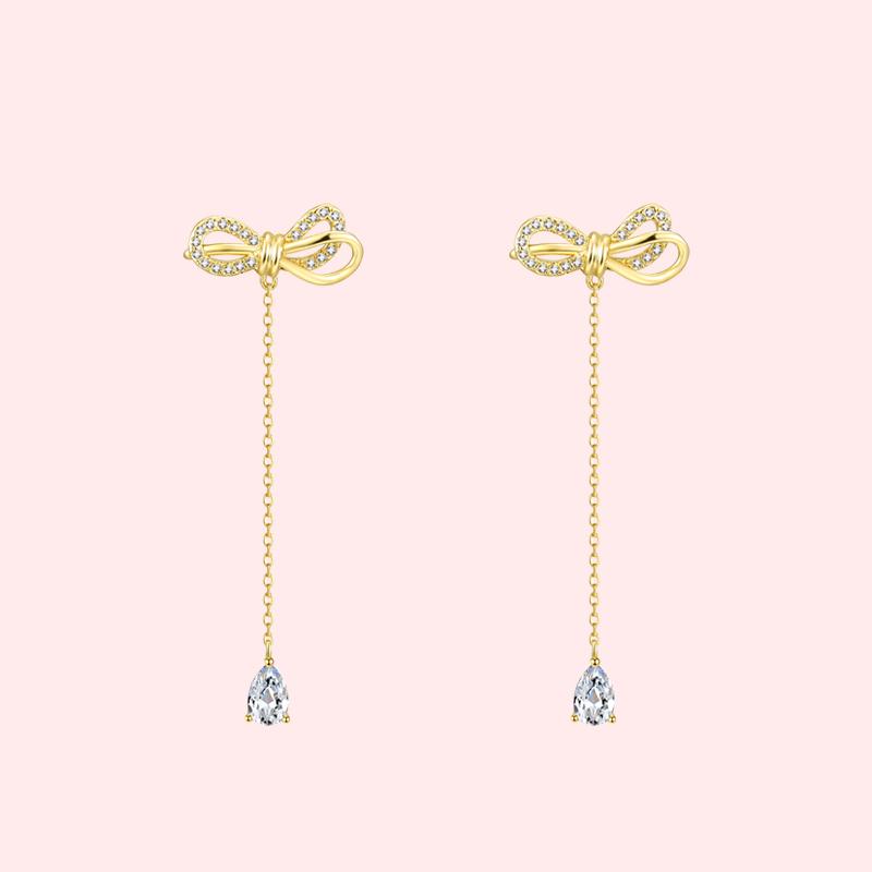 Daily Joker commuter big bow simple slender tassel long temperament earring earring female - dianjiang-