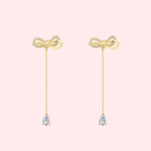 Daily Joker commuter big bow simple slender tassel long temperament earring earring female - dianjiang-