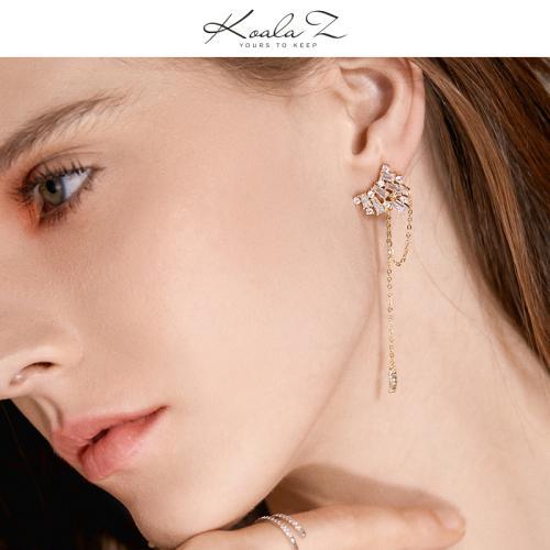 个性小众设计不对称水晶流苏长款耳钉耳环无耳洞耳夹日常百搭 - dianjiang-