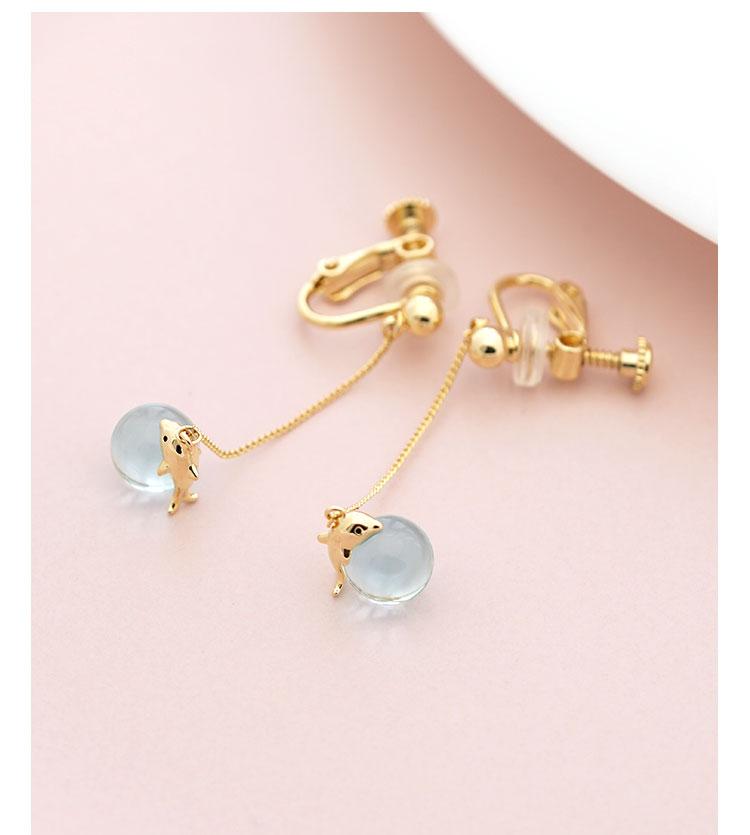 Japanese design fresh and lovely girl heart dolphin blue crystal ball earrings earring earring female super fairy personality - dianjiang-