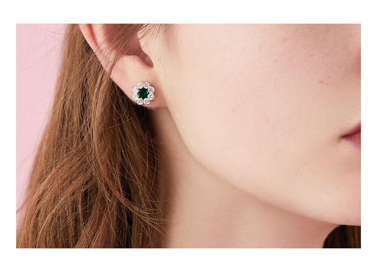 Basic simple round diamond flower zircon red diamond emerald earrings earring earring clip female - dianjiang-