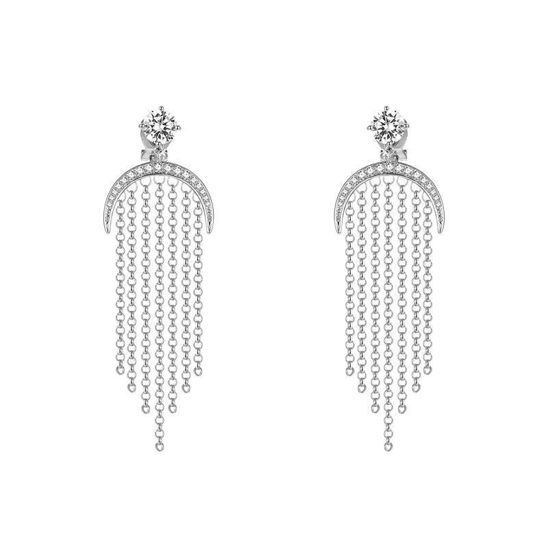 Light and extravagant temperament super fairy long silver moon with Tassel Earrings and Earrings without pain and earholes - dianjiang-