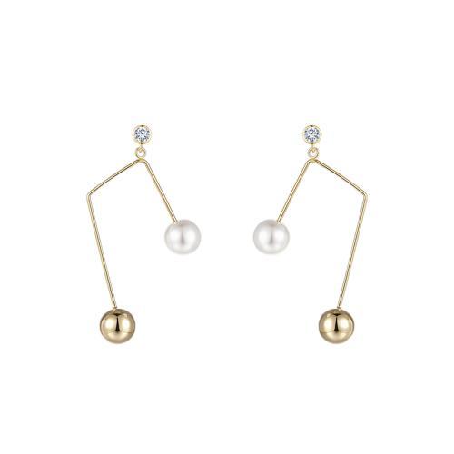 Simple and versatile, simple design, metal notes, pearl like earrings, ear clip, no ear hole, female, cold personality in Europe and America - dianjiang-