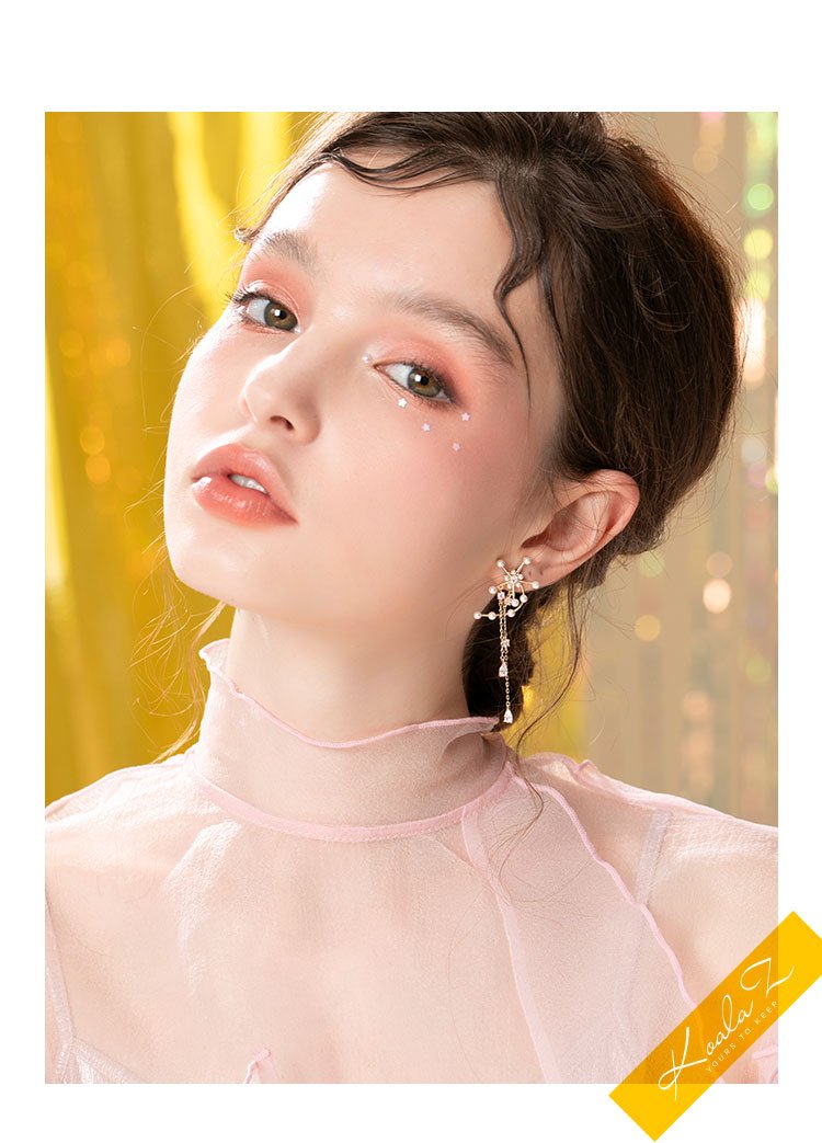 Original design Heavy Industries Windmill fringed pearl earrings ear clip earless women's high sense round face - dianjiang-