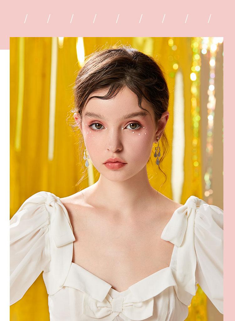 Advanced French style natural shell design Bohemian drops elegant temperament earrings without ear clip - dianjiang-