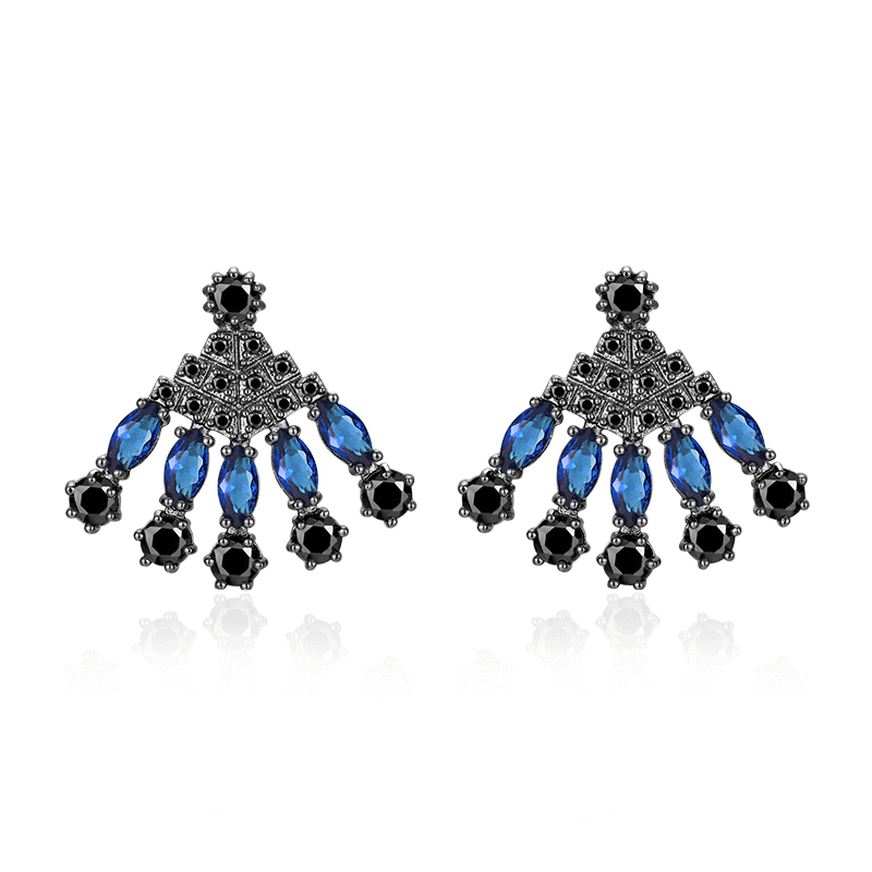 Baroque Joker Black Fan Mysterious Beauty Fan Earrings No Earholes Earrings Female Painless - dianjiang-