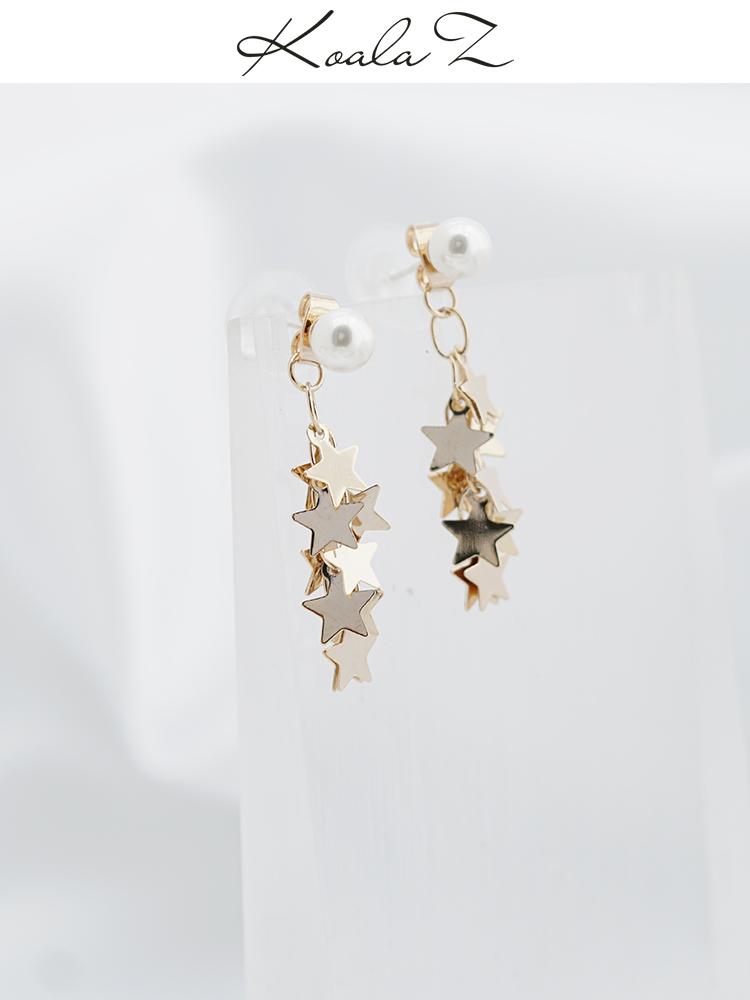 Sophisticated, small waterfall, pentagonal star, small tassel ear clip, earless female Korea - dianjiang-