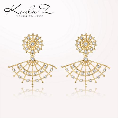 精致手作欧洲复古镶钻镂空宫扇扇形耳环耳钉耳夹无耳洞女韩国气质 - dianjiang-