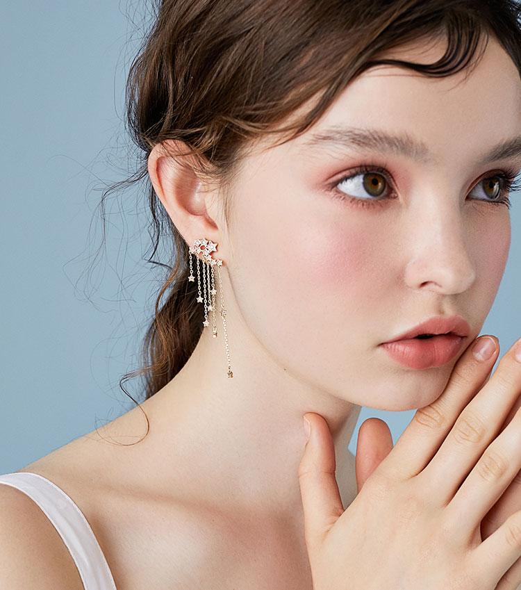 Advanced textured star meteor star waterfall long stream Sudo drop earring earrings no ear hole female super fairy - dianjiang-